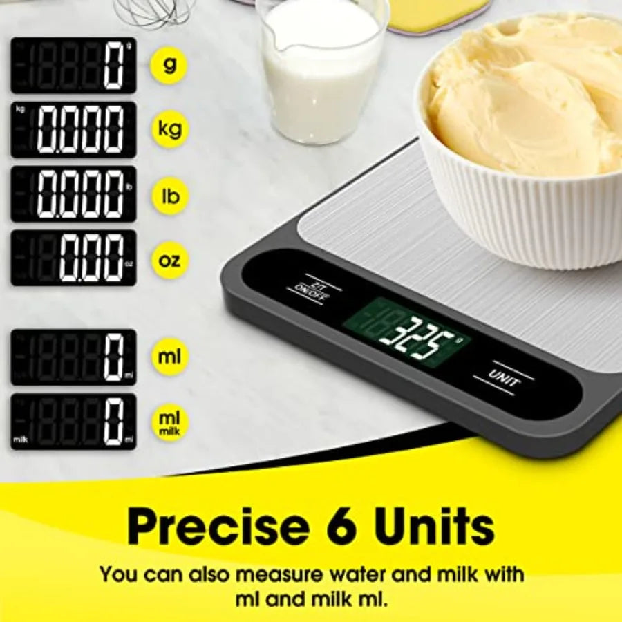 Digital Kitchen Scale 10kg/22lb – Stainless Steel Food Scale with Tare Function, LCD Display, Gram & Ounce Weighing for Baking, Cooking, Coffee & Postage