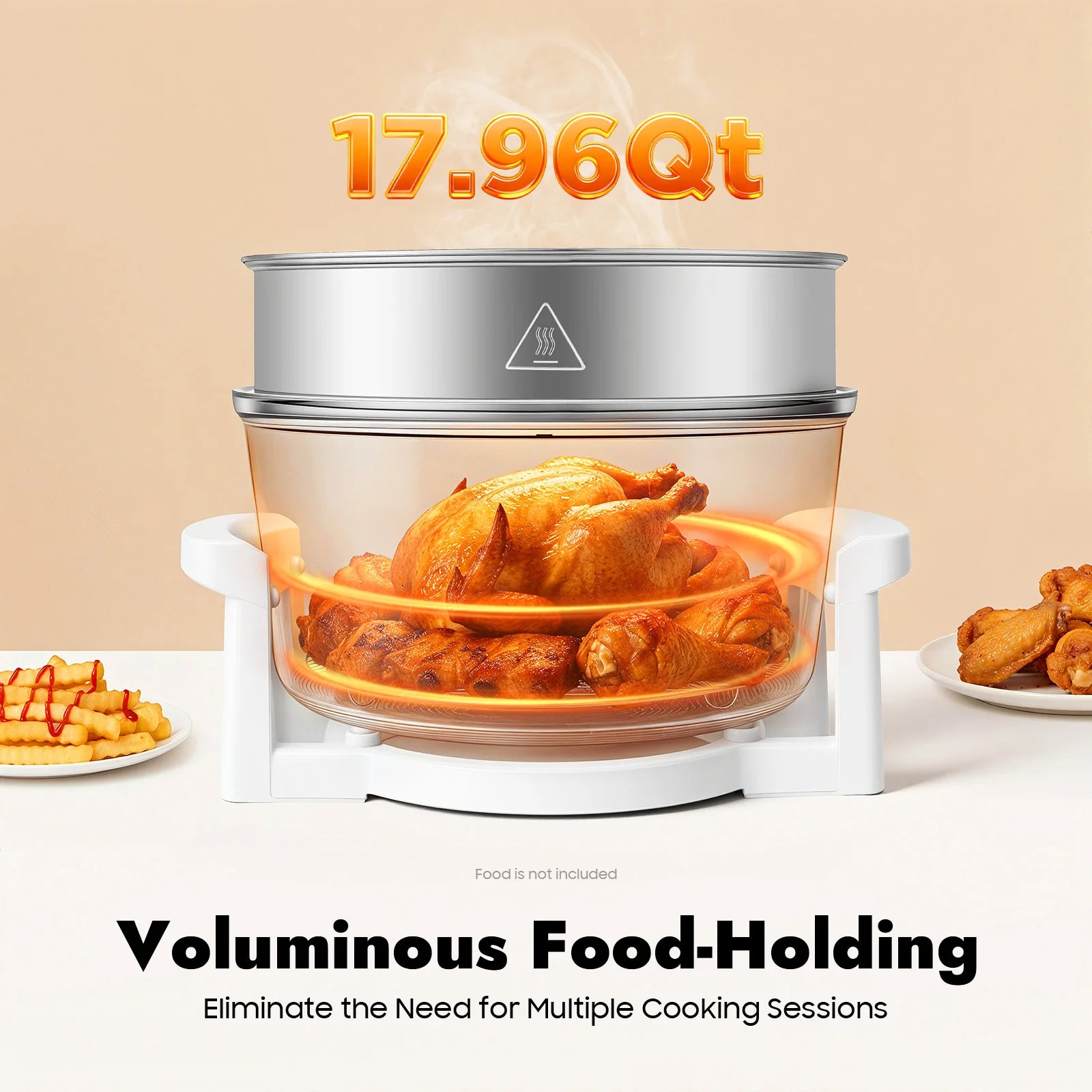 17.96QT Large Air Fryer Oven with Viewing Window, 110V 1200–1400W, 360° Hot Air Circulation, Oil-Free Cooker with Grill Rack for Home Kitchen