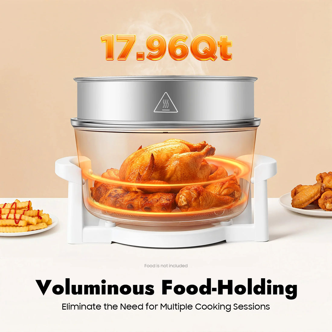 17.96QT Large Air Fryer Oven with Viewing Window, 110V 1200–1400W, 360° Hot Air Circulation, Oil-Free Cooker with Grill Rack for Home Kitchen