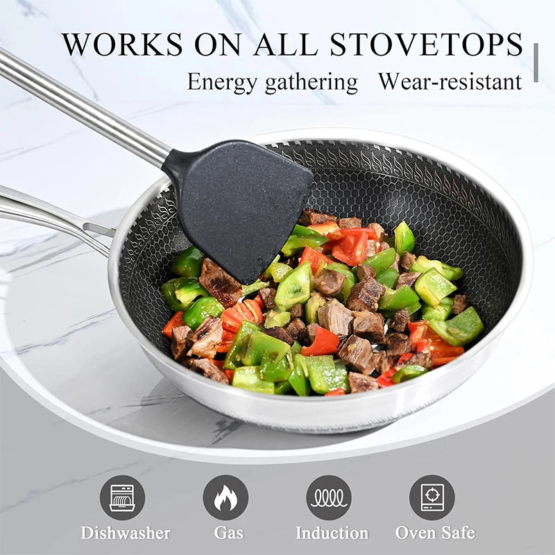 316 Stainless Steel Wok Pan – Honeycomb Nonstick Stir Fry Pan, Induction Compatible Deep Skillet for Gas & Electric Cooktops (28cm/30cm)