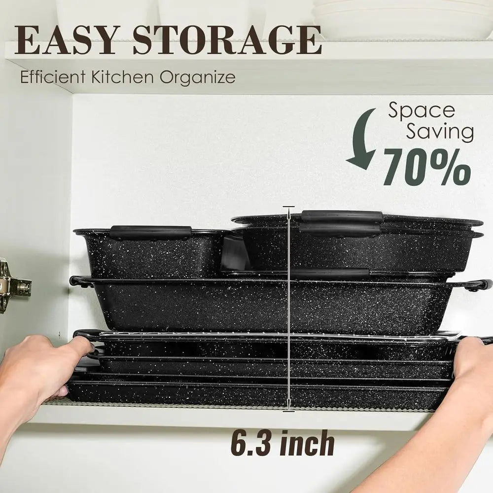 22-Piece Nonstick Bakeware Set – Stackable Baking Pans with Silicone Handles, Oven-Safe Baking Set Including Cookie Sheets, Cake & Roasting Pans