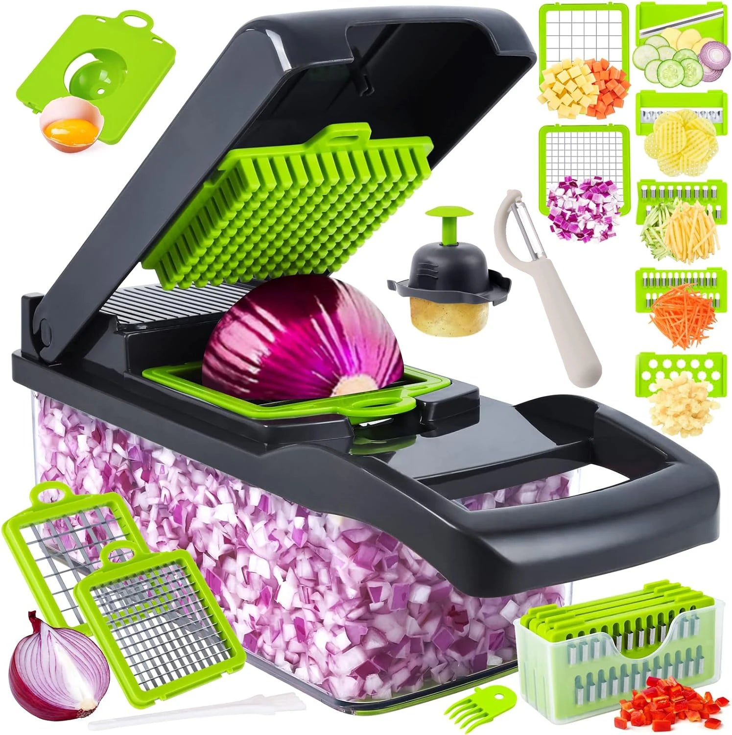 16-in-1 Vegetable Chopper & Mandoline Slicer with Cleaver Blade – Multi-Function Food Cutter for Potatoes, Tomatoes, Onions & Vegetables