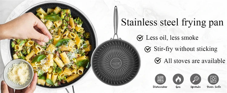 316 Stainless Steel Wok Pan – Honeycomb Nonstick Stir Fry Pan, Deep Skillet for Induction, Gas & Electric Cooktops (28cm/30cm)