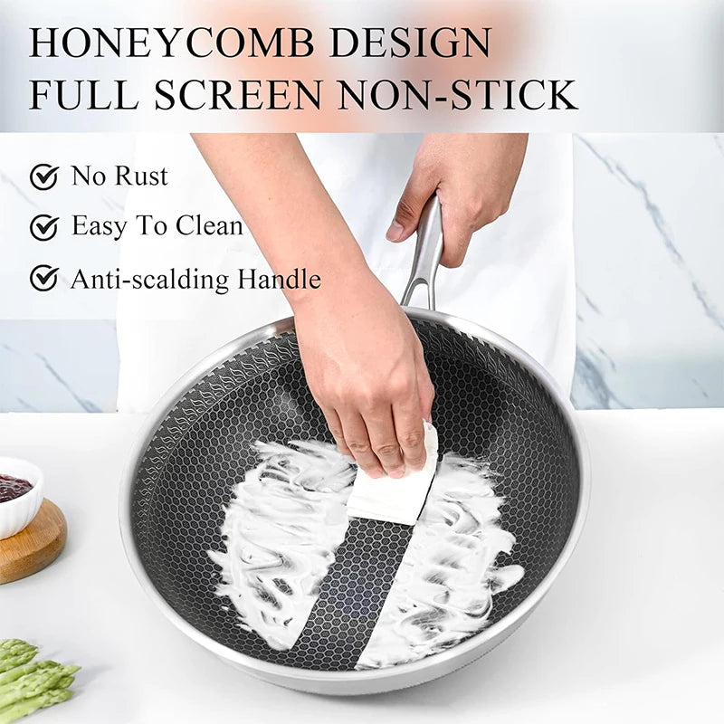 316 Stainless Steel Wok Pan – Honeycomb Nonstick Stir Fry Pan, Deep Skillet for Induction, Gas & Electric Cooktops (28cm/30cm)