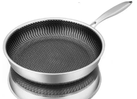 Tri-Ply 316 Stainless Steel Frying Pan – Honeycomb Nonstick Skillet, Induction Compatible, Scratch-Resistant Cookware for All Stovetops (26–32cm)