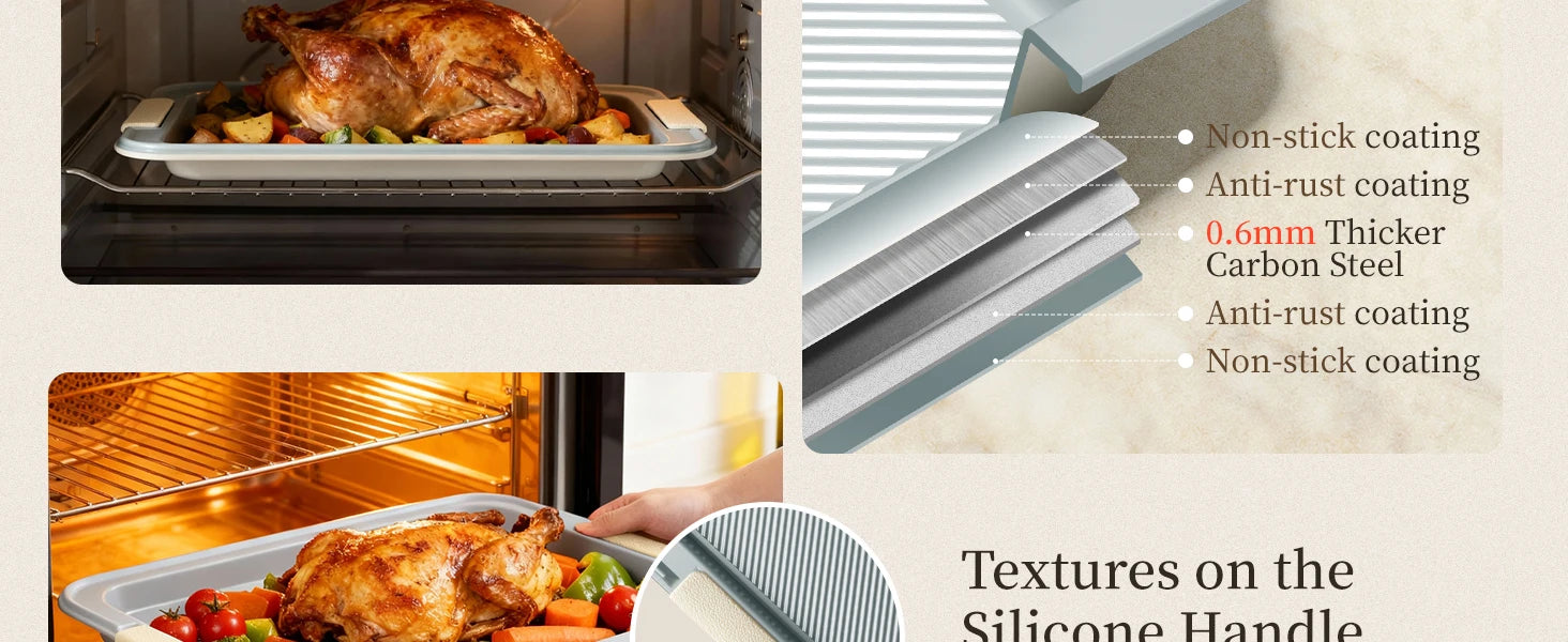 Baking Pans Set, Non-stick  Sets with Silicone Handles, 450°F Oven Safe Cookie Sheets for