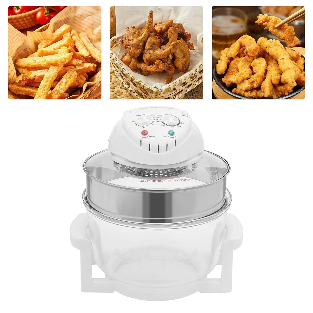 17.96QT Large Air Fryer Oven with Viewing Window, 110V 1200–1400W, 360° Hot Air Circulation, Oil-Free Cooker with Grill Rack for Home Kitchen