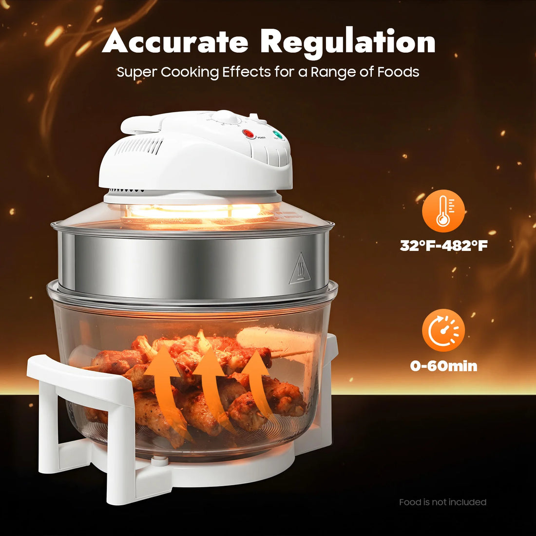 17.96QT Large Air Fryer Oven with Viewing Window, 110V 1200–1400W, 360° Hot Air Circulation, Oil-Free Cooker with Grill Rack for Home Kitchen