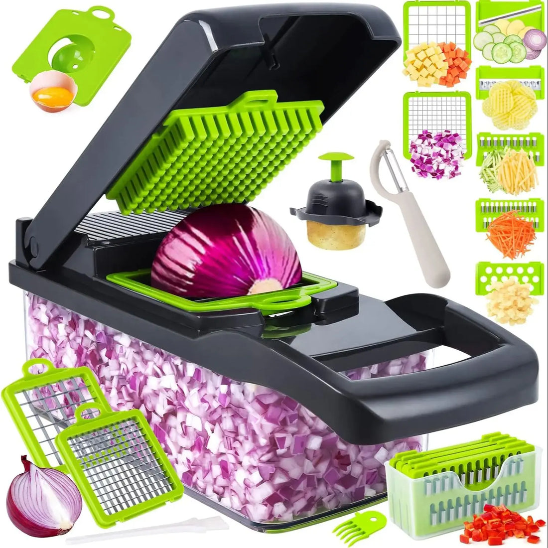 16-in-1 Vegetable Chopper & Mandoline Slicer with Cleaver Blade – Multi-Function Food Cutter for Potatoes, Tomatoes, Onions & Vegetables