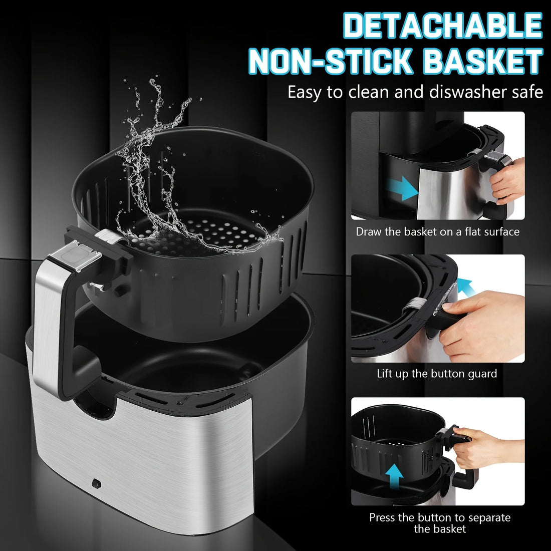 7QT Large Air Fryer 1500W, Digital Touch Screen, 8 Presets, Adjustable 100–400°F, Nonstick Basket, Oil-Free Cooker for Healthy Cooking (Black)