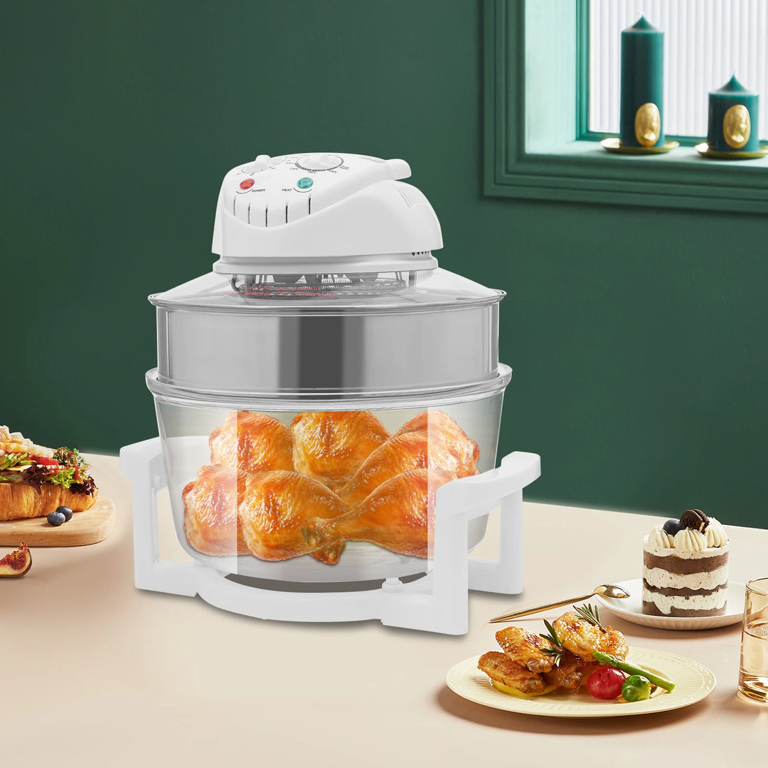 17.96QT Large Air Fryer Oven with Viewing Window, 110V 1200–1400W, 360° Hot Air Circulation, Oil-Free Cooker with Grill Rack for Home Kitchen