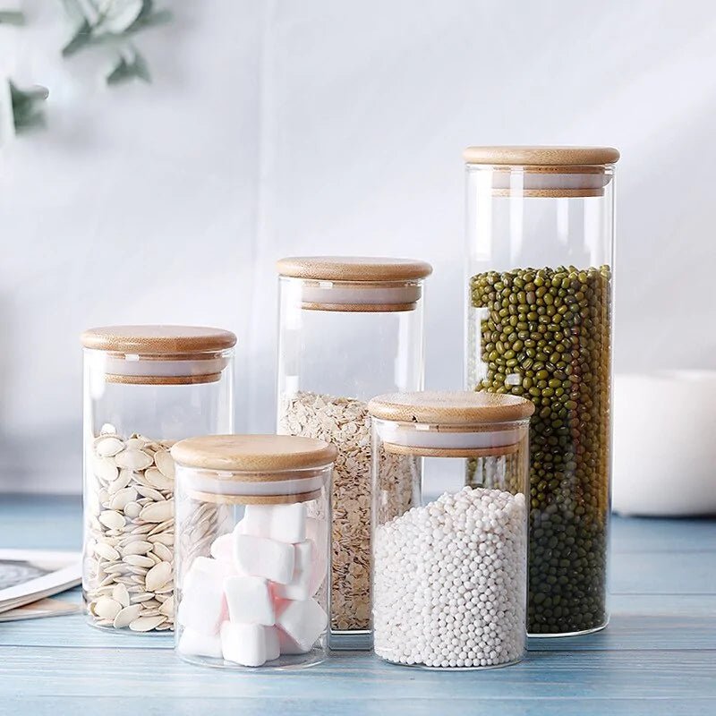 Bamboo - Covered Borosilicate Glass Food Storage Containers - KitchenCraftedGoods