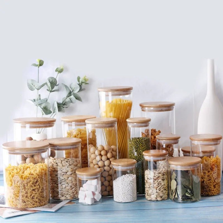 Bamboo - Covered Borosilicate Glass Food Storage Containers - KitchenCraftedGoods
