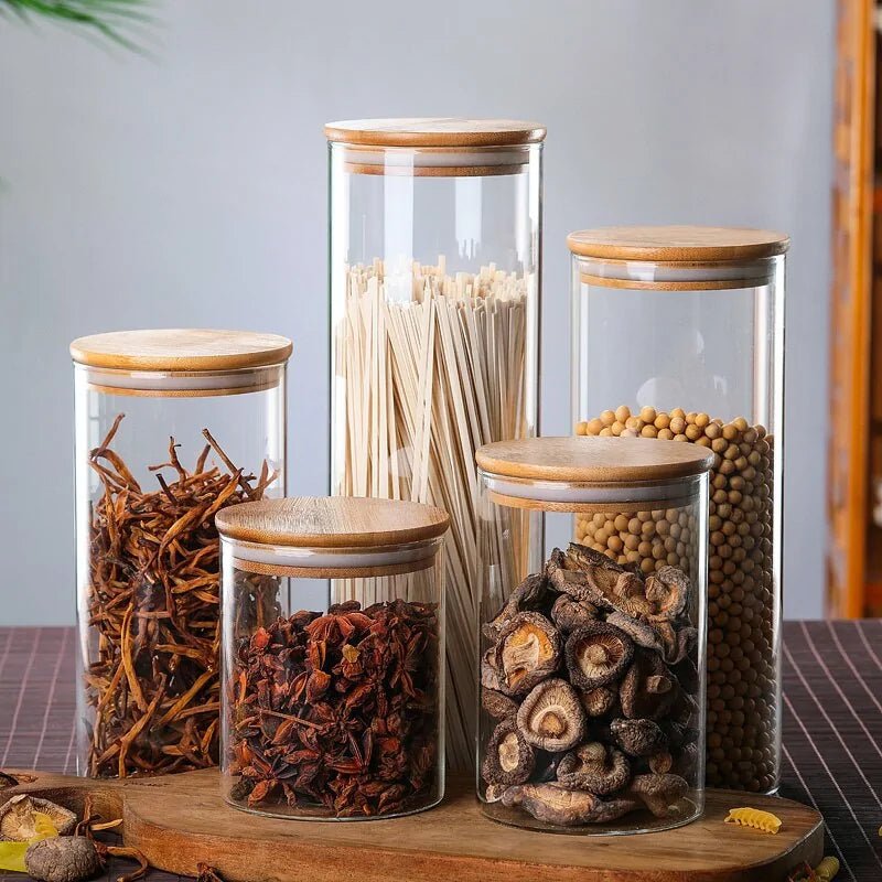 Bamboo - Covered Borosilicate Glass Food Storage Containers - KitchenCraftedGoods