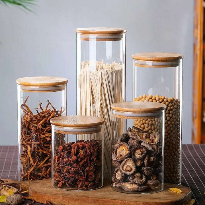 Bamboo - Covered Borosilicate Glass Food Storage Containers - KitchenCraftedGoods