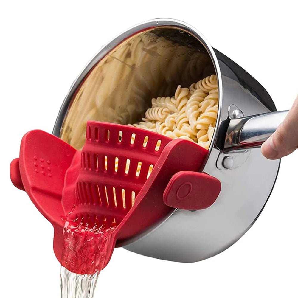 Clip - On Silicone Kitchen Strainer for Pots & Pans – Heat Resistant Pasta, Vegetable & Fruit Colander Drain Rack - KitchenCraftedGoods