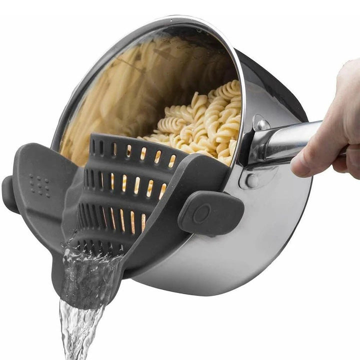 Clip - On Silicone Kitchen Strainer for Pots & Pans – Heat Resistant Pasta, Vegetable & Fruit Colander Drain Rack - KitchenCraftedGoods