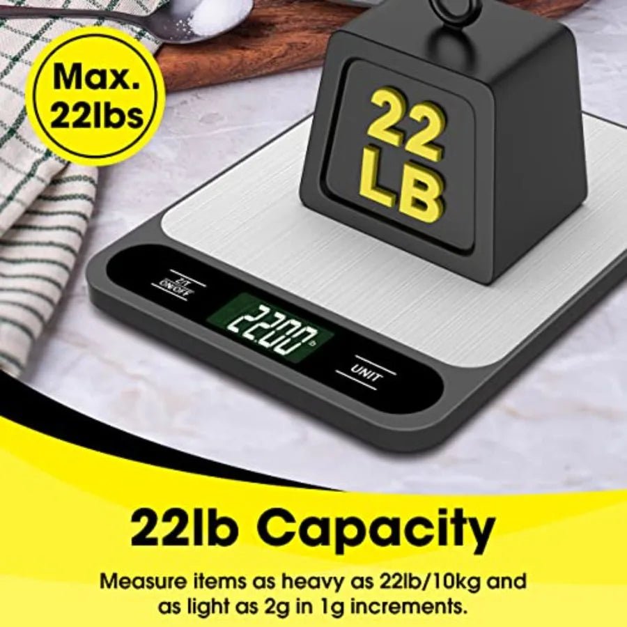 Digital Kitchen Scale 10kg22lb – Stainless Steel Food Scale - KitchenCraftedGoods