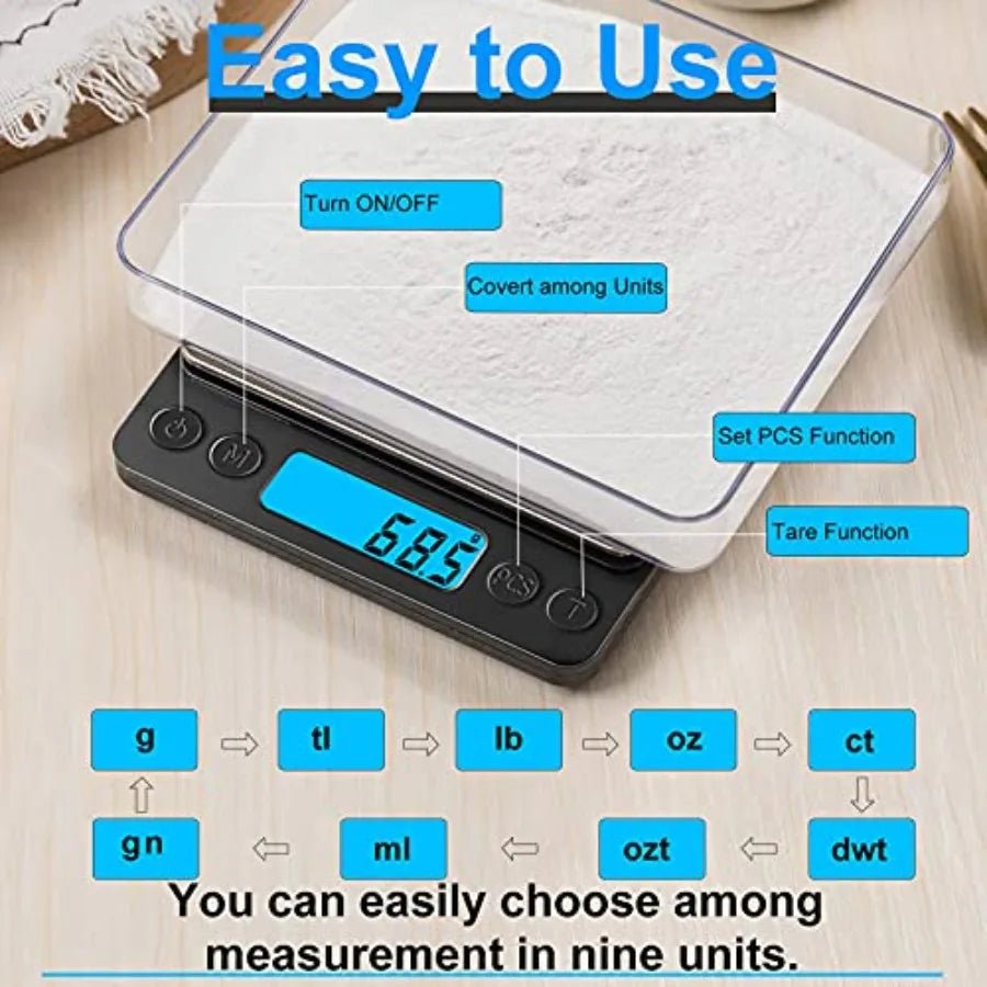 Digital Pocket Food Scale 3000g x 0.1g – High Precision Mini Kitchen - KitchenCraftedGoods