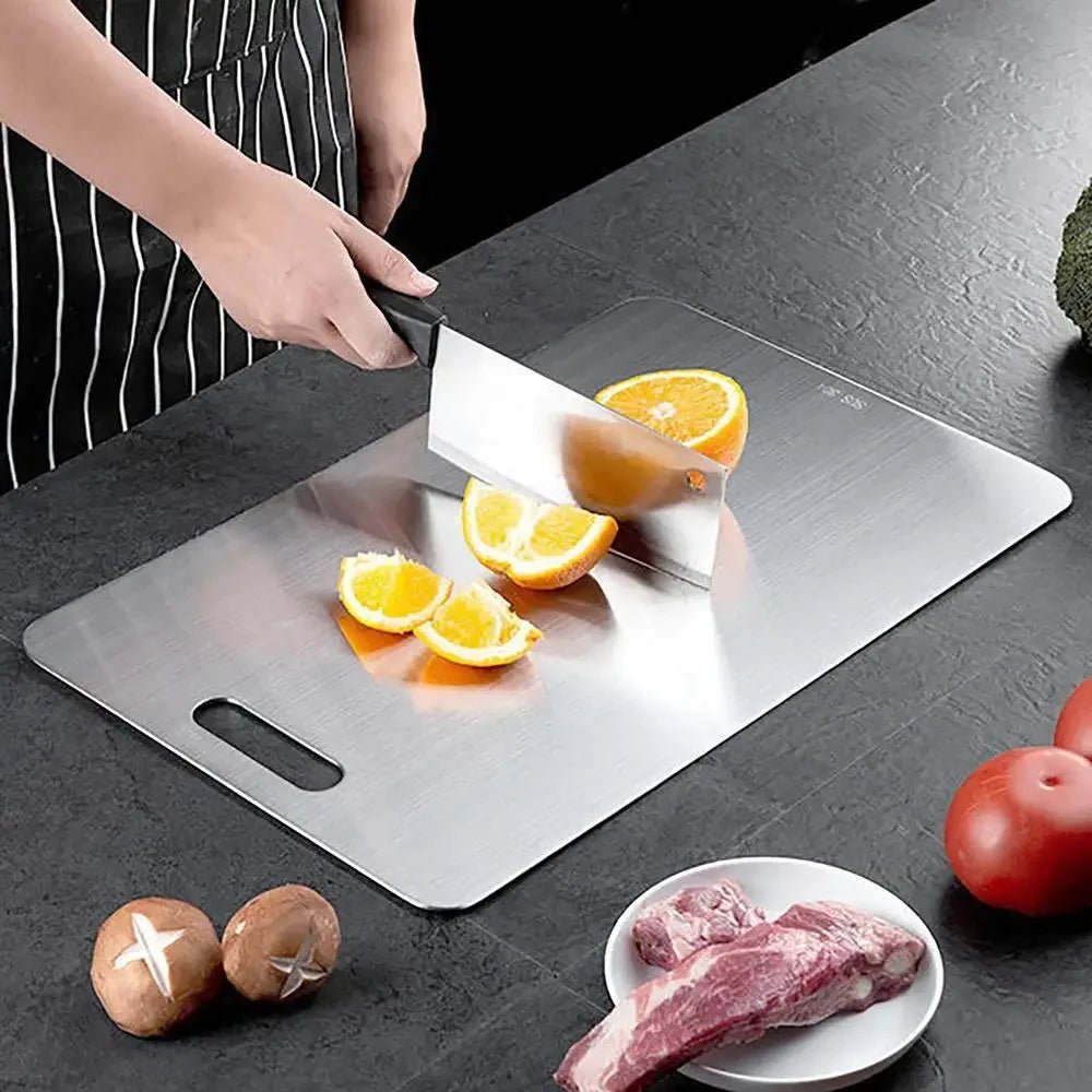 Double - Sided Titanium & 304 Stainless Steel Cutting Board – Food Grade Metal Chopping Board for Meat, Vegetables & Kitchen Prep - KitchenCraftedGoods