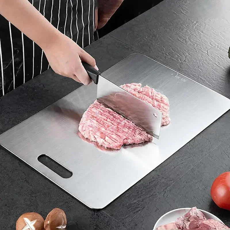 Double - Sided Titanium & 304 Stainless Steel Cutting Board – Food Grade Metal Chopping Board for Meat, Vegetables & Kitchen Prep - KitchenCraftedGoods