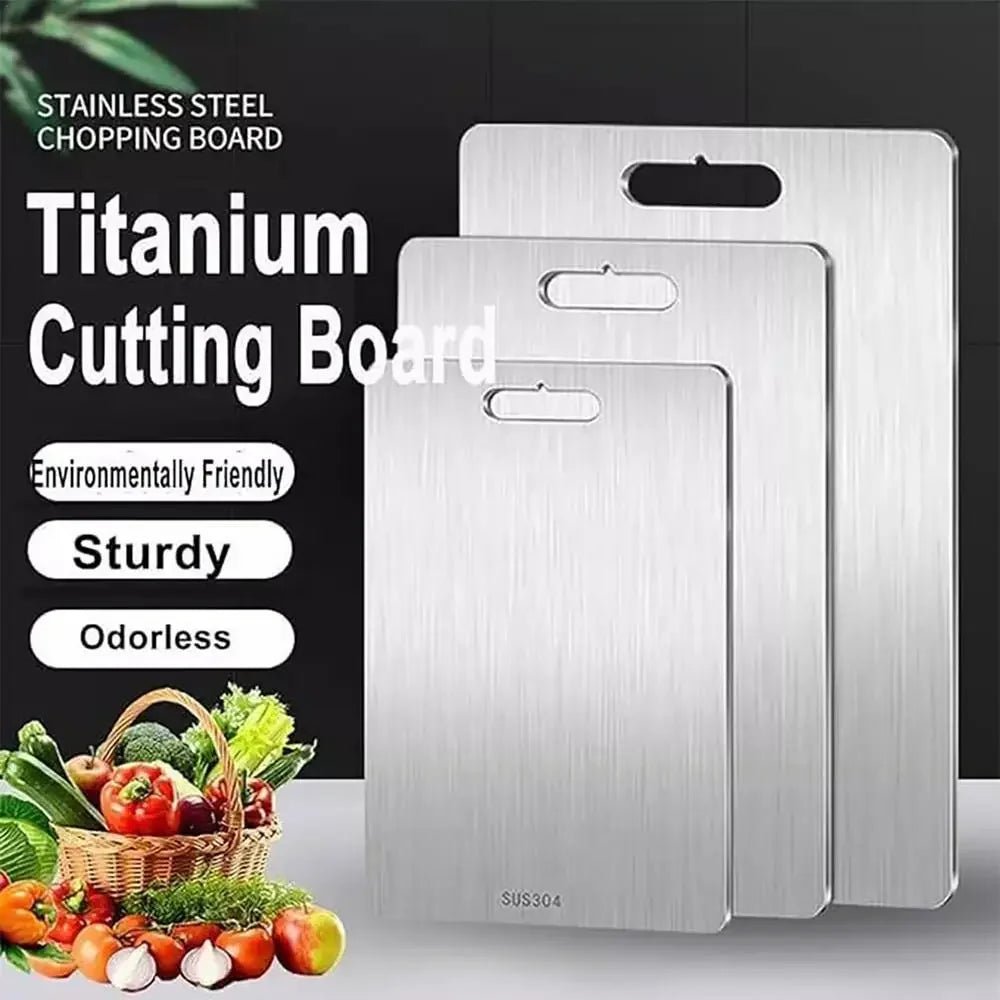 Double - Sided Titanium & 304 Stainless Steel Cutting Board – Food Grade Metal Chopping Board for Meat, Vegetables & Kitchen Prep - KitchenCraftedGoods