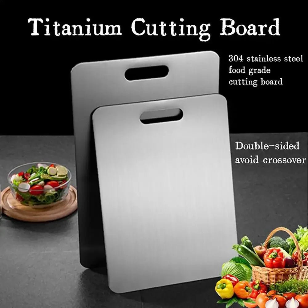 Double - Sided Titanium & 304 Stainless Steel Cutting Board – Food Grade Metal Chopping Board for Meat, Vegetables & Kitchen Prep - KitchenCraftedGoods