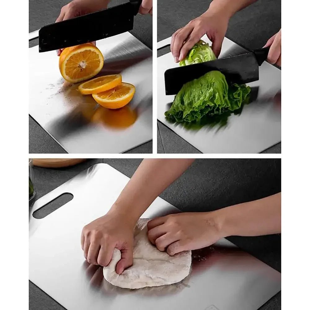 Double - Sided Titanium & 304 Stainless Steel Cutting Board – Food Grade Metal Chopping Board for Meat, Vegetables & Kitchen Prep - KitchenCraftedGoods