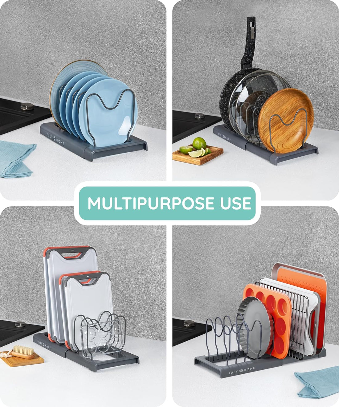 Expandable Lid Organizer, Gray - KitchenCraftedGoods
