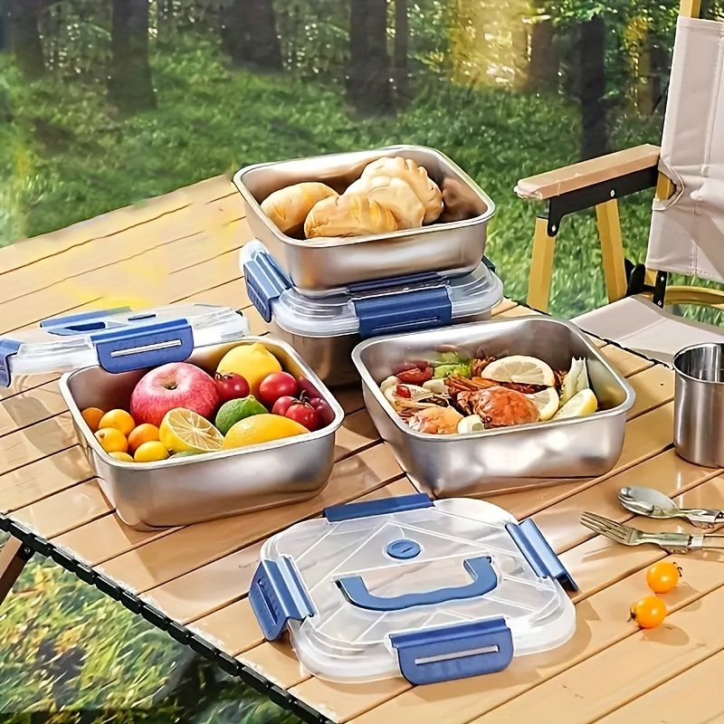 Extra - Large Stainless Steel Food Storage Containers with Blue Lids - KitchenCraftedGoods