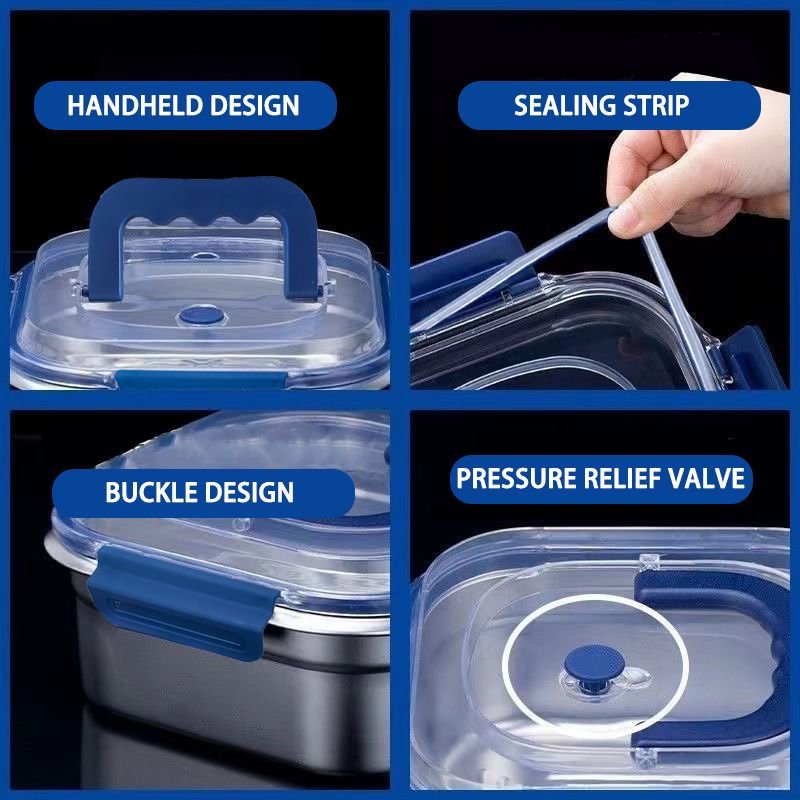 Extra - Large Stainless Steel Food Storage Containers with Blue Lids - KitchenCraftedGoods