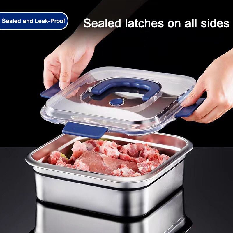 Extra - Large Stainless Steel Food Storage Containers with Blue Lids - KitchenCraftedGoods