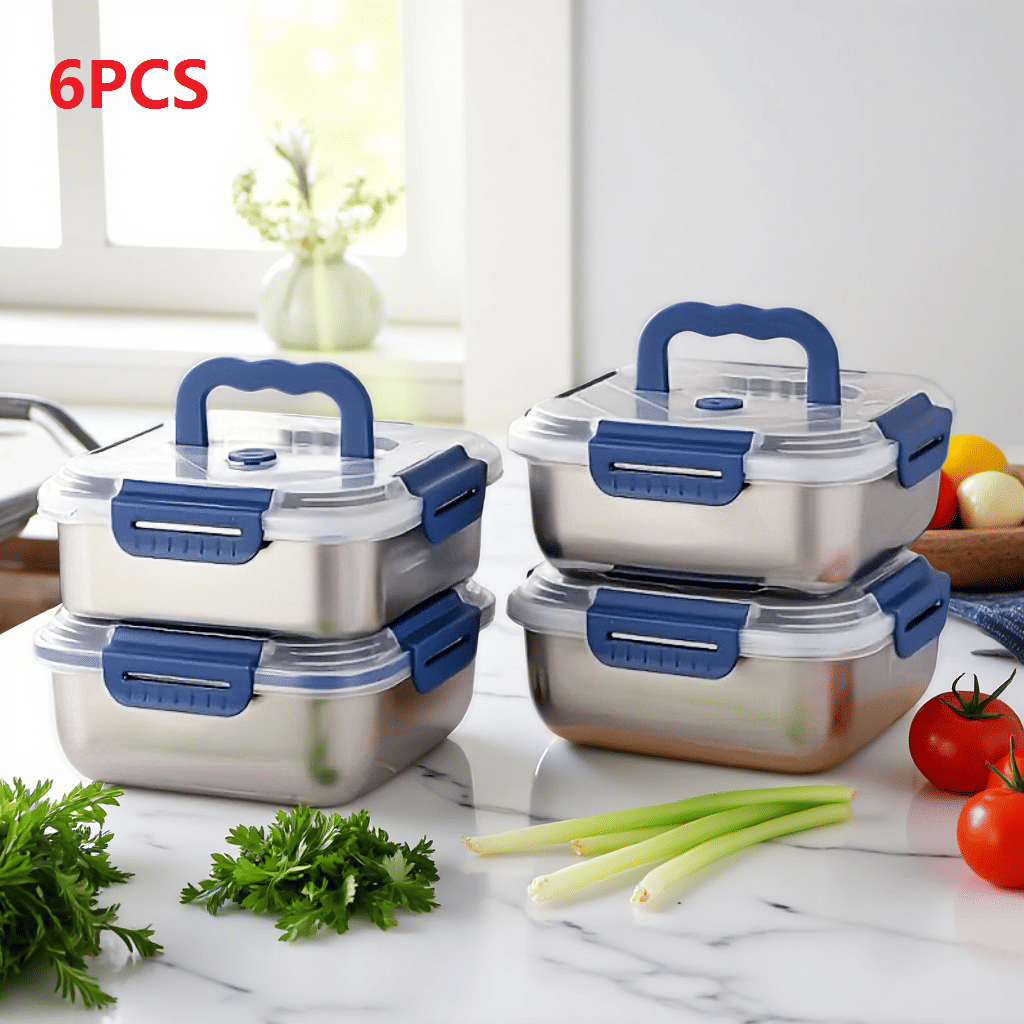Extra - Large Stainless Steel Food Storage Containers with Blue Lids - KitchenCraftedGoods