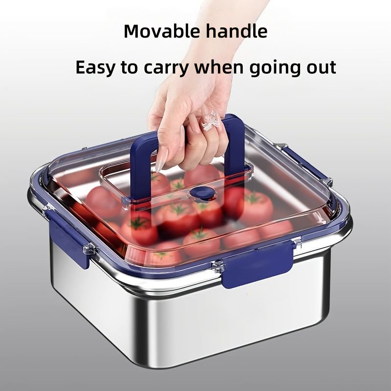 Extra - Large Stainless Steel Food Storage Containers with Blue Lids - KitchenCraftedGoods