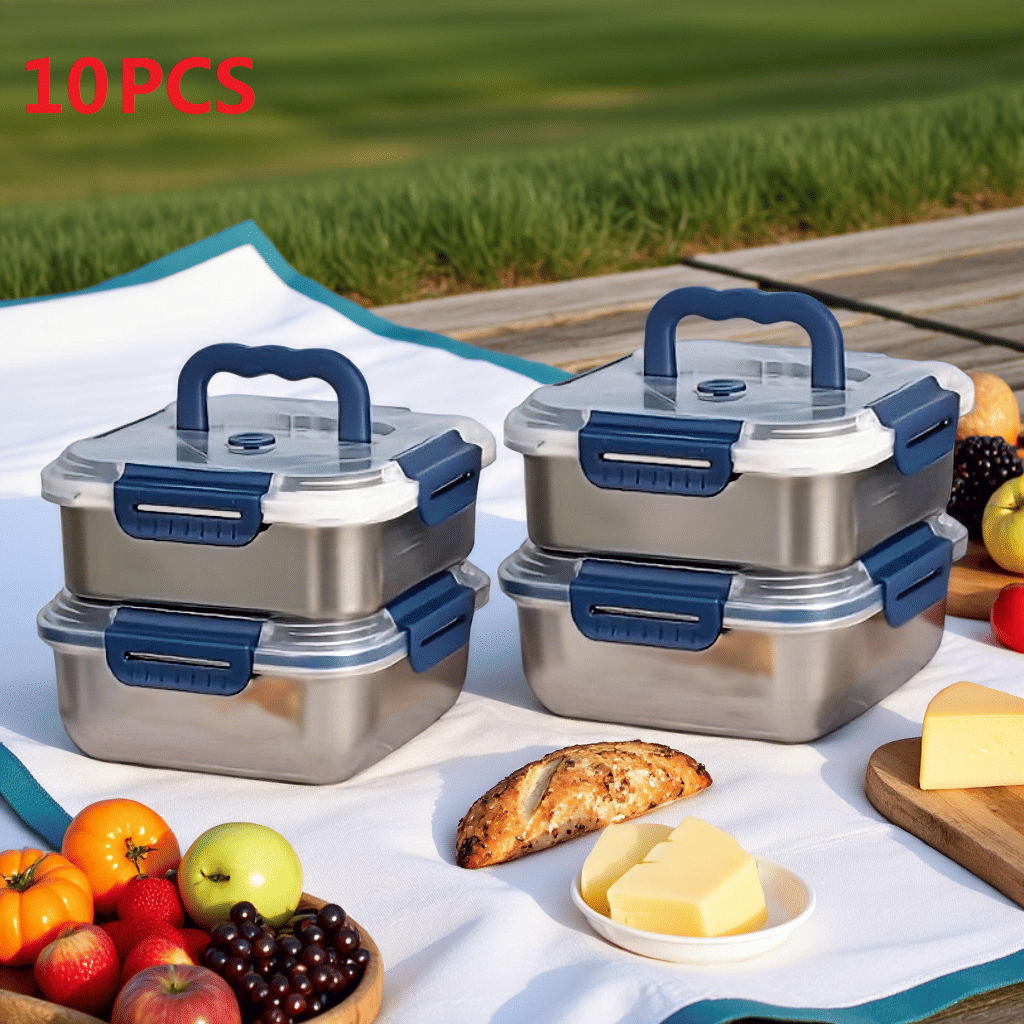 Extra - Large Stainless Steel Food Storage Containers with Blue Lids - KitchenCraftedGoods