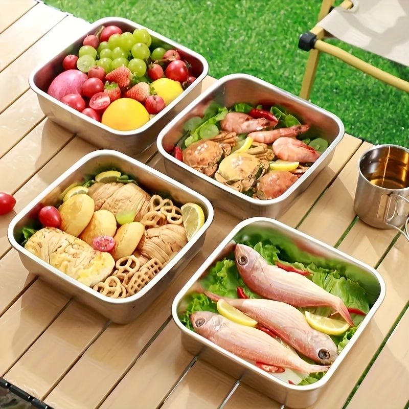 Extra - Large Stainless Steel Food Storage Containers with Blue Lids - KitchenCraftedGoods
