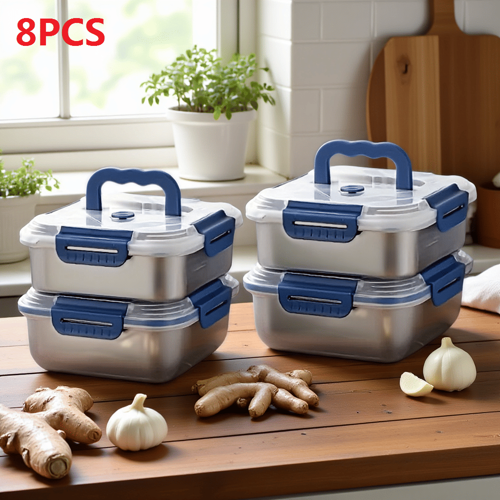 Extra - Large Stainless Steel Food Storage Containers with Blue Lids - KitchenCraftedGoods