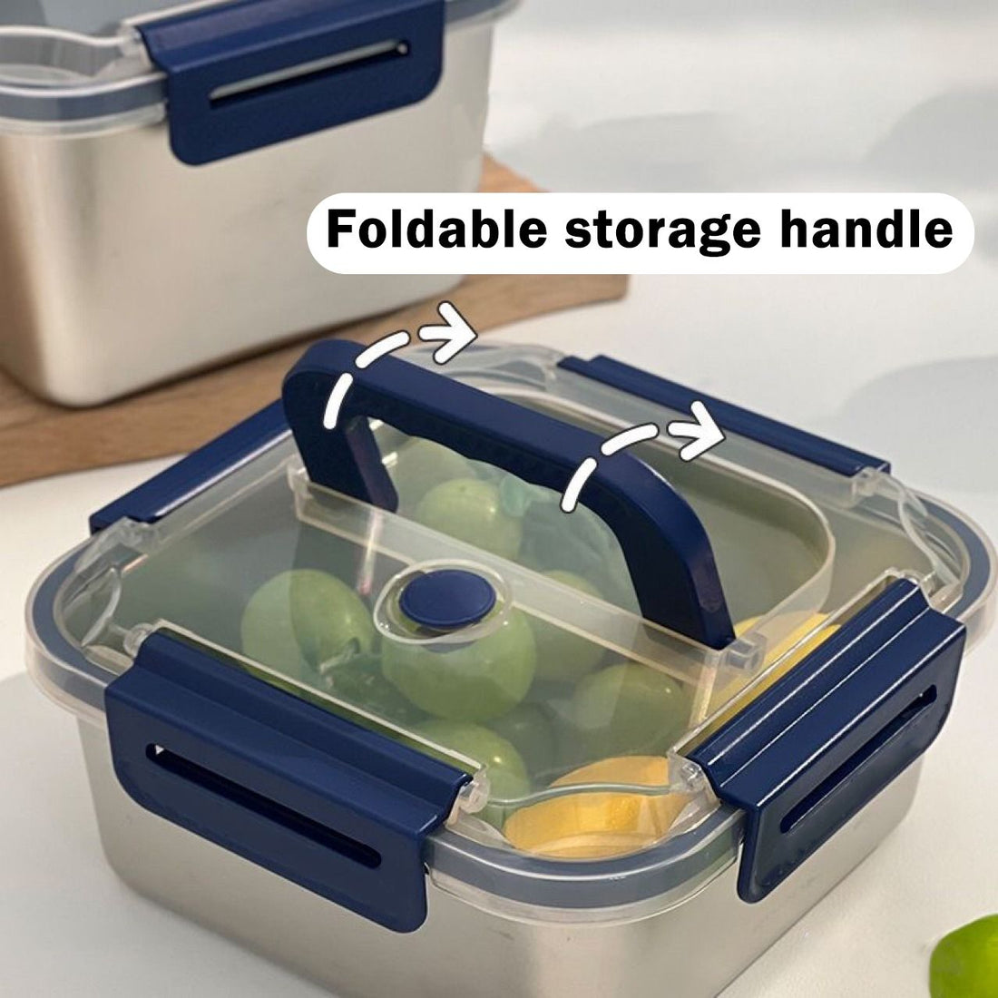 Extra - Large Stainless Steel Food Storage Containers with Blue Lids - KitchenCraftedGoods