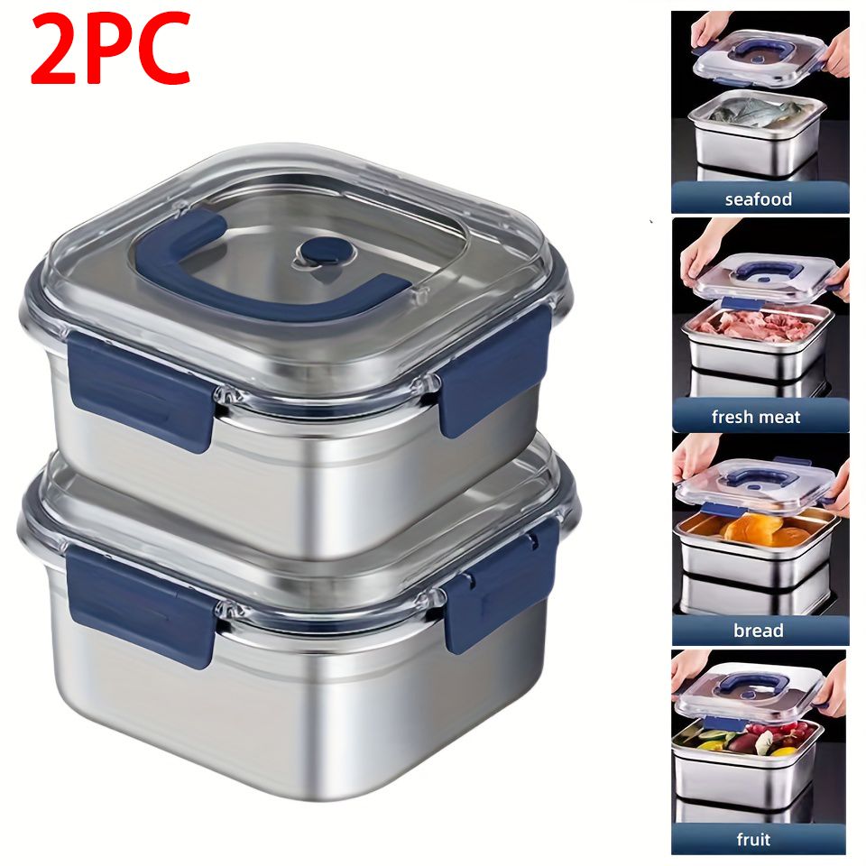Extra - Large Stainless Steel Food Storage Containers with Blue Lids - KitchenCraftedGoods