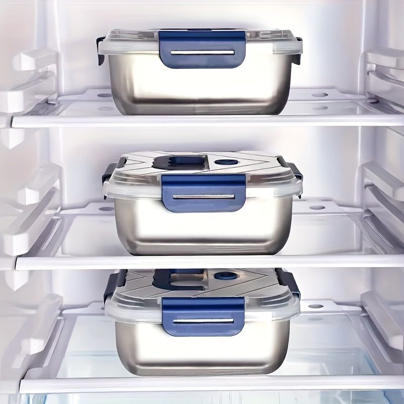Extra - Large Stainless Steel Food Storage Containers with Blue Lids - KitchenCraftedGoods