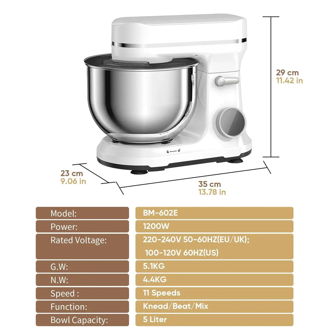 Kitchen Food Stand Mixer - 1200W, 11 Speeds, OLED - KitchenCraftedGoods