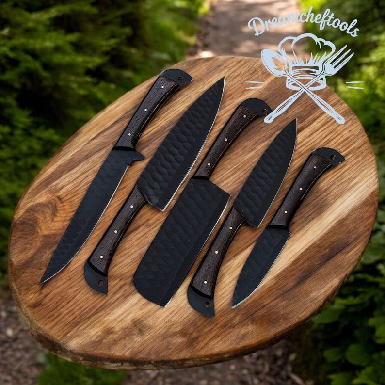 Knife Set for Sale – 13” Handmade J2 Steel Chef Knife with Wenge Wood Handle & Leather Sheath - KitchenCraftedGoods