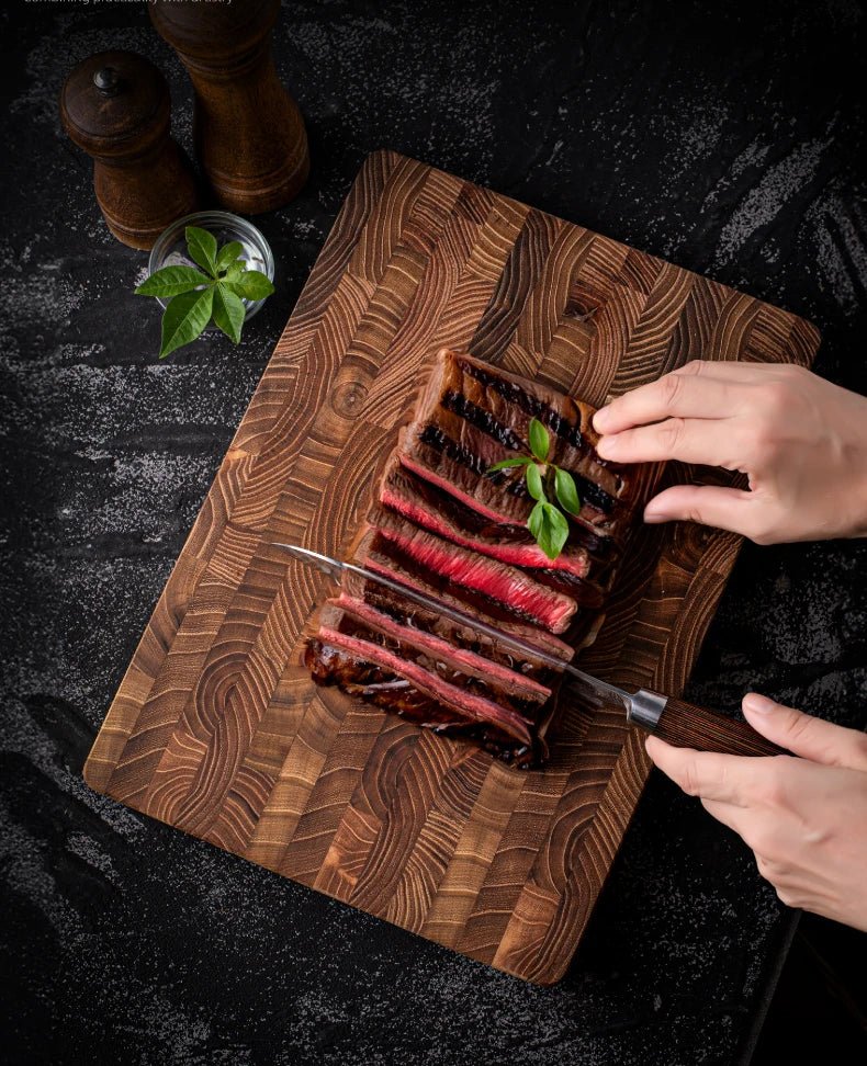 Large Teak Wood Cutting Board – Thick Butcher Block (16.5” x 11.8” / 13.3” x 9.5”), Heavy - Duty Wooden Chopping Board for Kitchen - KitchenCraftedGoods