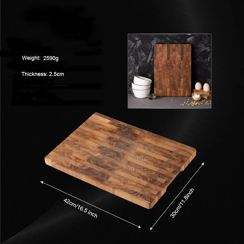 Large Teak Wood Cutting Board – Thick Butcher Block (16.5” x 11.8” / 13.3” x 9.5”), Heavy - Duty Wooden Chopping Board for Kitchen - KitchenCraftedGoods