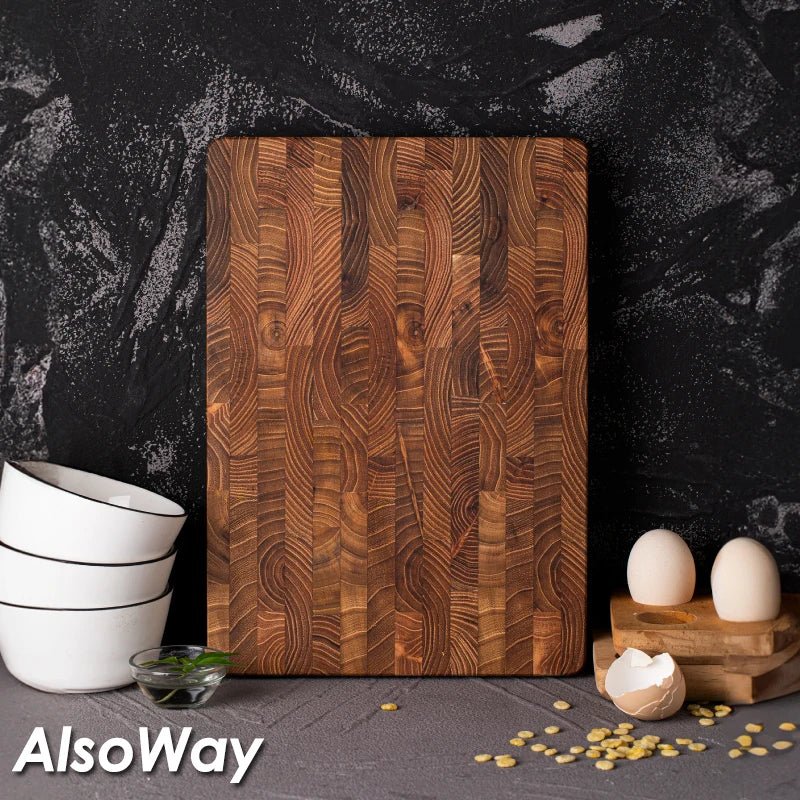 Large Teak Wood Cutting Board – Thick Butcher Block (16.5” x 11.8” / 13.3” x 9.5”), Heavy - Duty Wooden Chopping Board for Kitchen - KitchenCraftedGoods