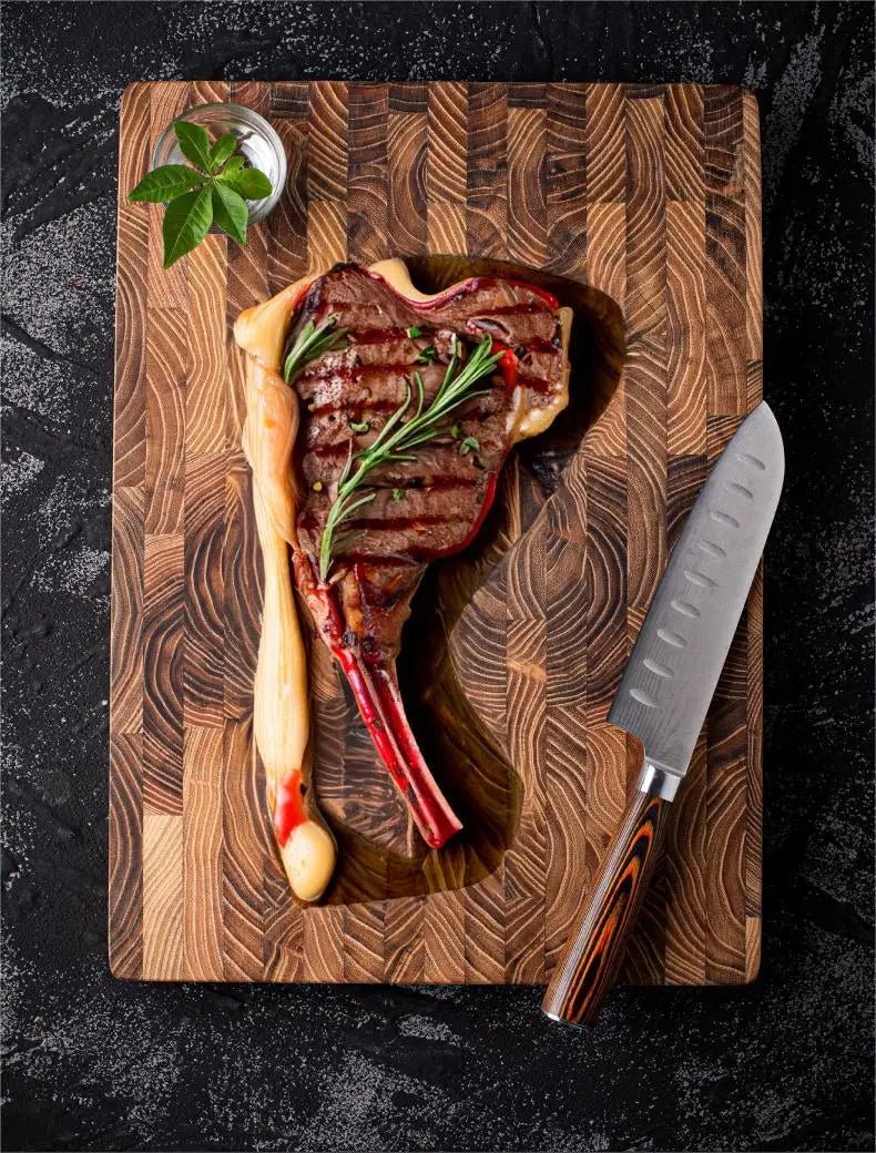 Large Teak Wood Cutting Board – Thick Butcher Block (16.5” x 11.8” / 13.3” x 9.5”), Heavy - Duty Wooden Chopping Board for Kitchen - KitchenCraftedGoods