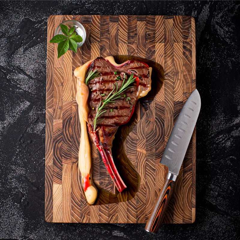 Large Teak Wood Cutting Board – Thick Butcher Block (16.5” x 11.8” / 13.3” x 9.5”), Heavy - Duty Wooden Chopping Board for Kitchen - KitchenCraftedGoods