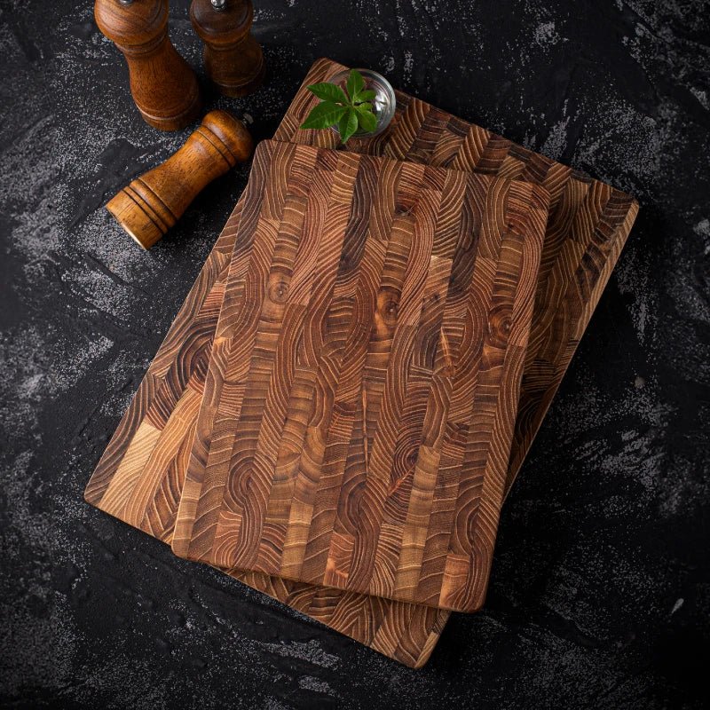 Large Teak Wood Cutting Board – Thick Butcher Block (16.5” x 11.8” / 13.3” x 9.5”), Heavy - Duty Wooden Chopping Board for Kitchen - KitchenCraftedGoods