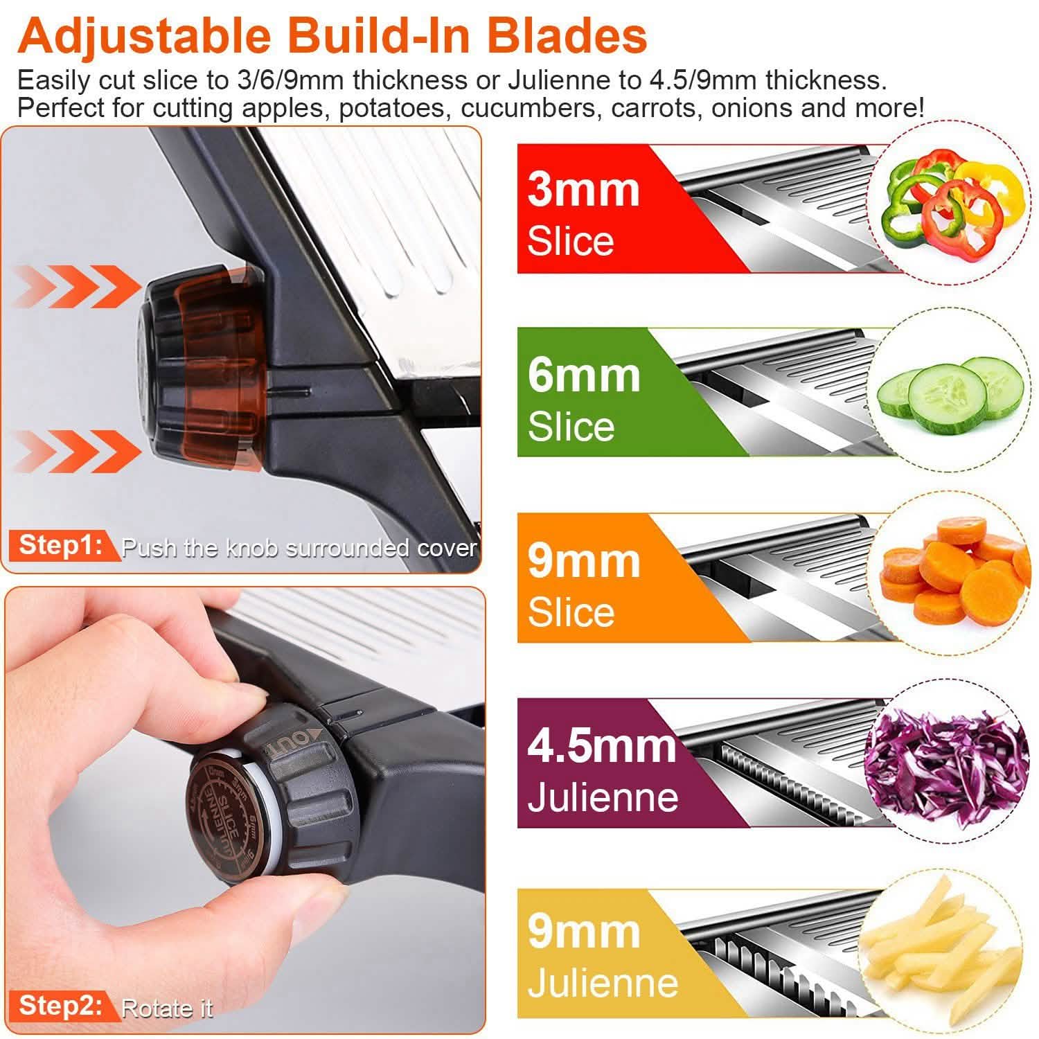 Mandoline Stainless Steel Food Slicer with 5 Adjustable Blades - KitchenCraftedGoods