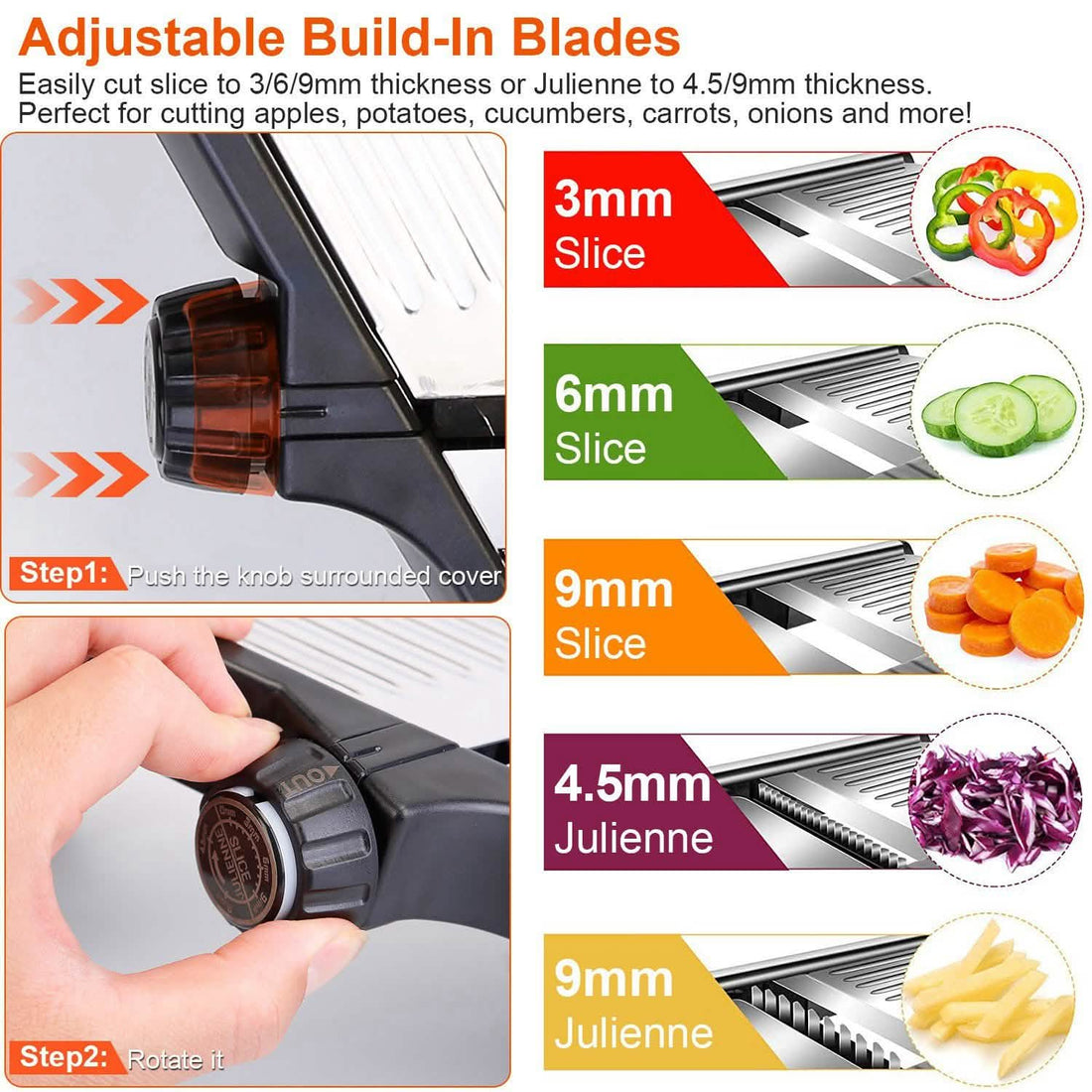 Mandoline Stainless Steel Food Slicer with 5 Adjustable Blades - KitchenCraftedGoods